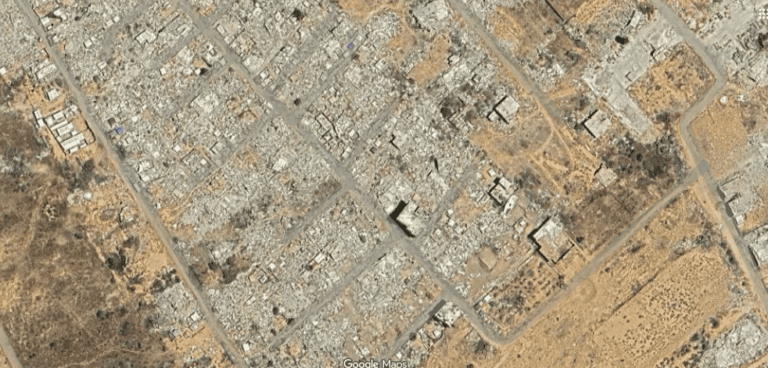 Satellite image showing extensive destruction across Gaza