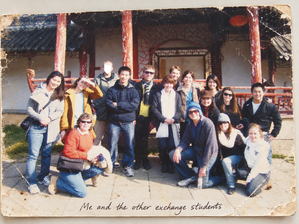 Group of exchange students at a Chinese temple during a study trip in 2007