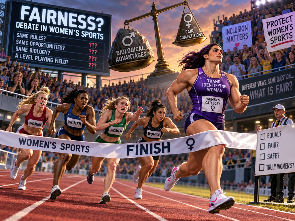 Illustration of the debate about fairness and inclusion in women's sports