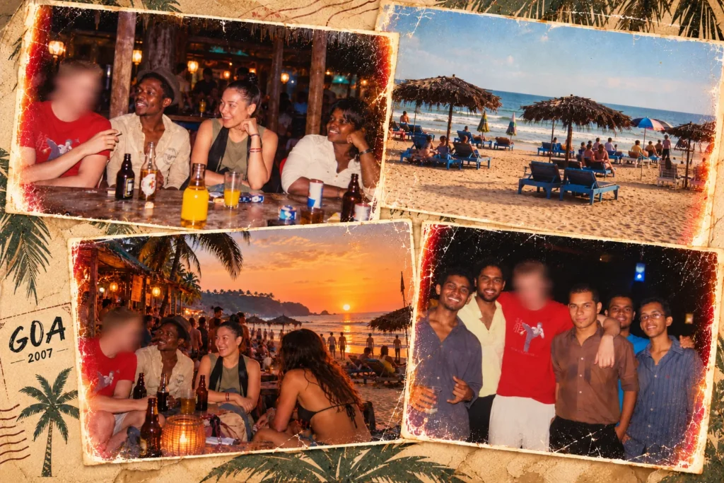 Goa 2007 travel memories collage with beach, nightlife and friends